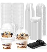Pumtus 100 Pack Plastic Parfait Cups with Insert & Dome Lids, 9 OZ Clear Yogurt Fruit Parfait Con...