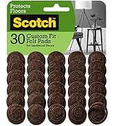 Scotch Custom Fit Felt Pads, Brown, Size .75 up to 1.5 in, 30 ct, Protection for Hardwood, Vinyl,...