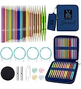 Yarniss 18 Pairs Circular Knitting Needles Set US Sizes 0-15, Aluminum Interchangeable Knitting N...