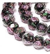 NITOPUPU 50pcs 8~10mm Rose Lampwork Bead Handmade Faceted Black Murano Glass Beads for Jewelry Ma...
