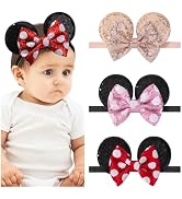choicbaby 3 PCS Mouse Ears Sequin Bow Nylon Hairband with Polka Dot Cute Baby Headbands Soft Hair...