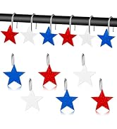 MALLMALL6 12Pcs Indepedence Day Shower Curtain Hooks Hangers Patriotic Theme Bathroom Decor with ...