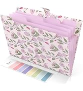 SKYDUE Accordion File Organizer, Floral Expanding File Folders with 5 Pockets, Cute Document Orga...