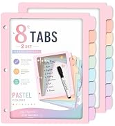 Dinceer 8 Tab Plastic Binder Dividers, 2 Sets, Write and Erase Morandi Pastel File Dividers for 3...