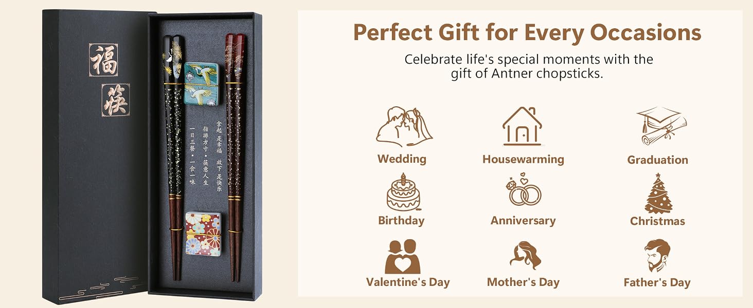 Reusable Wooden Chopsticks Set with Ceramic Rests