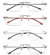 VEVESMUNDO Frameless Reading Glasses Blue Light Blocking Metal Lightweight Computer Rimless Reade...