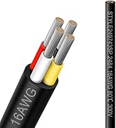 16 Gauge 4 Conductor Electrical Wire, 16.5FT 16AWG Black PVC Stranded Tinned Copper 4 Wire Cable,...
