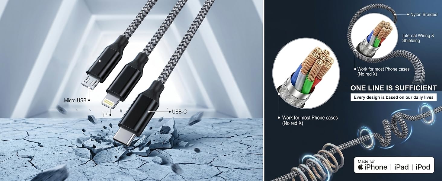 Chargers for multiple devices matching usb a to usb c cable micro and lightning phone devices
