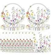 40 Pcs Wildflower Plates And Napkins Party Supplies, Disposable Floral Wildflower Tableware Set f...