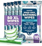Body Wipes for Adults Bathing No Rinse 50pc XL - Ultra Thick Shower Travel Wipes for Personal Cle...