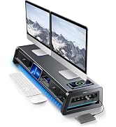 Vaydeer All-in-One Dual Monitor Stand Riser with 2 Drawers, 8USB Ports and Wireless Charging Pad ...