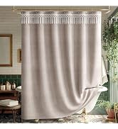 AmazerBath Farmhouse Shower Curtains for Bathroom, Taupe Shower Curtain Boho with Top Tassels, Ne...