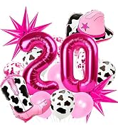 Hot Pink 20 Balloon Number, cowgirl balloons, Cow Print Balloons, Confetti Pink Helium Latex Ball...