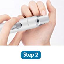 Step 2 of using DenniesCare electric nail buffer: Trim nails with the Shaping Grinding Head