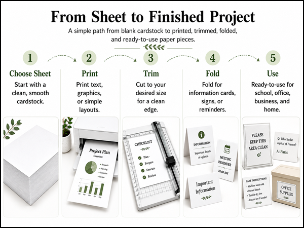White cardstock paper from printing to finished menus, inserts and labels