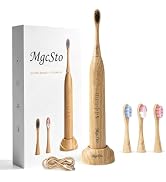 Electric Bamboo Toothbrush Sonic Toothbrush | 4 Replaceable Bamboo Brush Heads,IPX7 Waterproof, O...