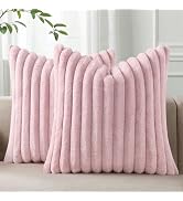 Pallene Faux Fur Plush Throw Pillow Covers 18x18 Set of 2, Luxury Soft Fluffy Striped Decorative ...