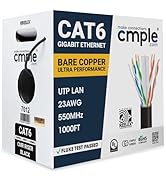 Cmple - Cat 6 Cable 1000ft, 23 AWG Bare Copper Wire CMR Riser Cat6 Ethernet Cable, (UTP) Unshield...