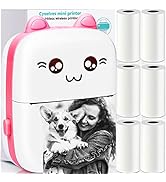 Portable Mini Printer, Pocket Mini Thermal Printer with 6 Roll Printing Paper, Bluetooth Wireless...