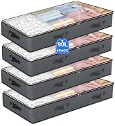 4 Pack Under Bed Storage, 90L Collapsible Closet Containers Organizers and Under Bed Storage Bins...