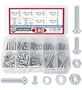 180PCS Nuts and Bolts Assortment Kit, Phillips Pan Head Assortment Stainless Steel M3 M4 Carbon S...