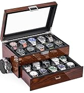BEWISHOME High-End Watch Box, 20-Slot Watch Case with Large Glass Lid, Luxury watch cases for men...