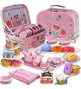Tea Party Set for Little Girls,PRE-WORLD Princess Tea Time Toy Including Dessert,Cookies,Doughnut...