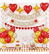 Welcome Home Banner, Welcome Home Decorations with Hanging Swirl Streamers Heart Star Foil Balloo...