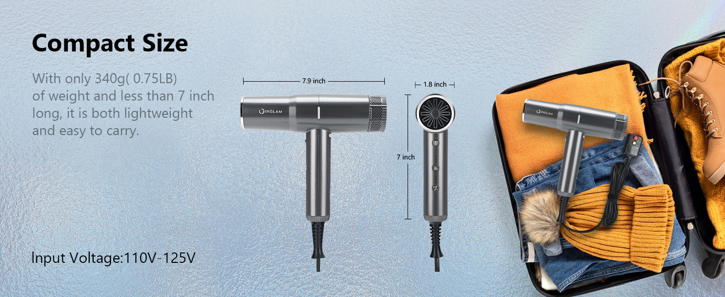 lightweight hair dryer for travel salon home. Compact size