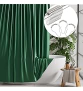 AmazerBath Green Shower Curtain with Hooks, Fabric Shower Curtain Set for Bathroom, Luxury Silk E...