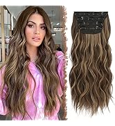 FESHFEN Clip in Hair Extensions - 4 PCS Long Wavy Thick Highlighted Clip in Hairpieces Full Head ...