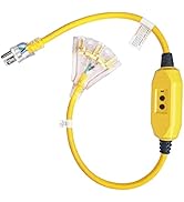 HONDERSON 3 FT GFCI Lighted Outdoor Extension Cord with 3 Power Outlets,12/3 SJTW Heavy Duty Yell...