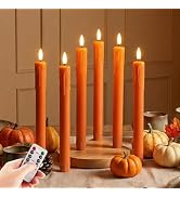 Eywamage Burnt Orange Flameless Taper Candles with Remote, Flickering Dripping Wax LED Candlestic...