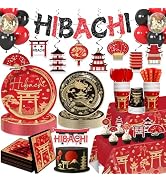 wellspar Hibachi Party Decorations for 25 Guests, 230PCS All-in-One Red Gold Japanese Chinese Par...