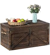 Brown Large Wooden Lockable Trunk Farmhouse Style Rustic Design Lined Storage Chest with Rope Han...