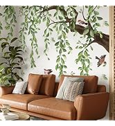 Lilacanthara Large Green Tree Branch Wall Stickers, 3 Sheets Hanging Vine Tree Wall Decals Peel a...