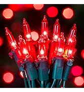 Hopolon Red Christmas Mini String Lights 2 Set 50Count 13Feet Incandescent Bulb Mini String Light...