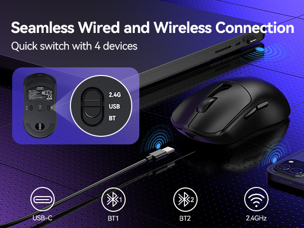 Seamless Wired and Wireless Connection Quick switch with 4 devices