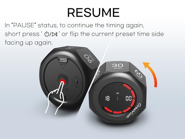 Creaviva digital visual pomodoro cube timer resume reset stopwatch