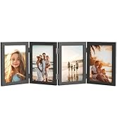 WARM&LOVE 4 Picture Frame, 4x6 Four Folding Hinged Photo Frames, Rustic Wood Desk Family Photo Co...