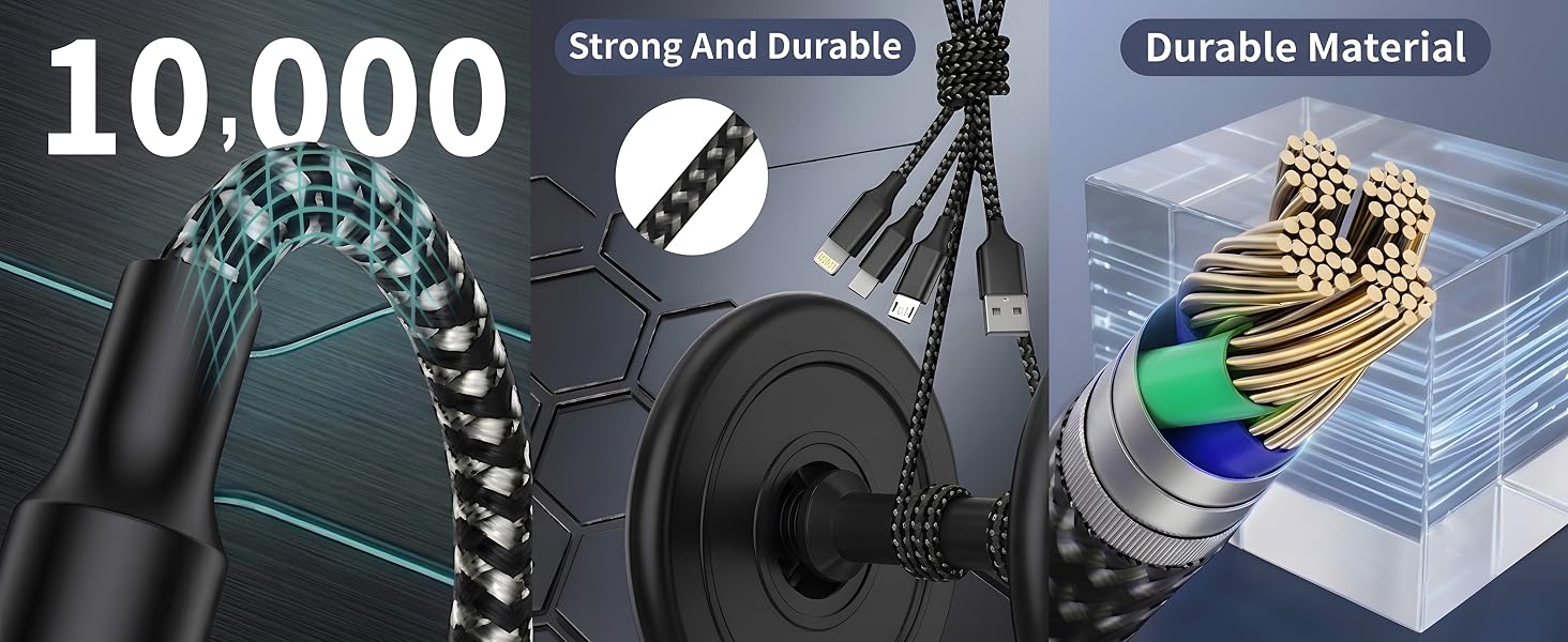 Multi Charging Cable 3in1 Charger, Multiple Cord iPhone Charger Lightning Wire Nylon Braided