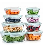 JACCOOTHALIA 8 Pack Food Containers Glass with Lids, Glass Food Storage Containers with Airtight ...