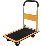 LEADALLWAY Platform Truck Foldable Push Cart 330lbs Capacity 4 Wheels 28.7x18.5x32.3inches Yellow