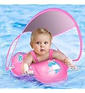 Baby Pool Float with Canopy UPF50+ Sun Protection, no flip Over Inflatable Baby Float for Baby 3-...