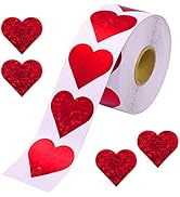 Valentines Glitter Red Heart Stickers - 1.5" Heart Decorative Labels 500 per Roll, Valentine's Da...
