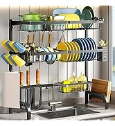 Over The Sink Dish Drying Rack, Adjustable (25.5 to 33.5 inch) 3 Tier Metal Steel Dish Drying Rac...