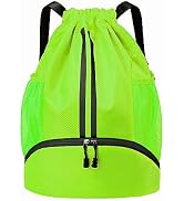 Hoedia Sports Drawstring Backpack - String Swim Gym Bag with Shoes Compartment and Wet Proof Pock...