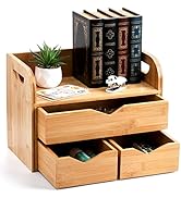 Hacaroa 3 Tier Bamboo Desktop Organizer with 3 Drawers, Mini Tabletop Craft Box Cosmetic Storage ...