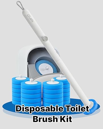 Disposable Toilet Cleaning System + 30 Pre-Loaded Disposal Toilet Bowl Brush Wand Scrub Refill Heads
