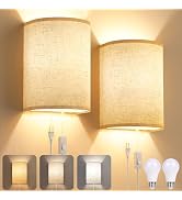 Plug in Wall Sconces Set of Two: Wall Lights with On/Off Switch - Stepless Color Temperature Wall...